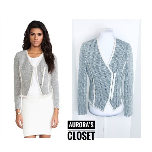 Veste Rebecca Taylor - Taille 6 - Gris Clair - Style Moto Matelassée - Occasion Très Bon État